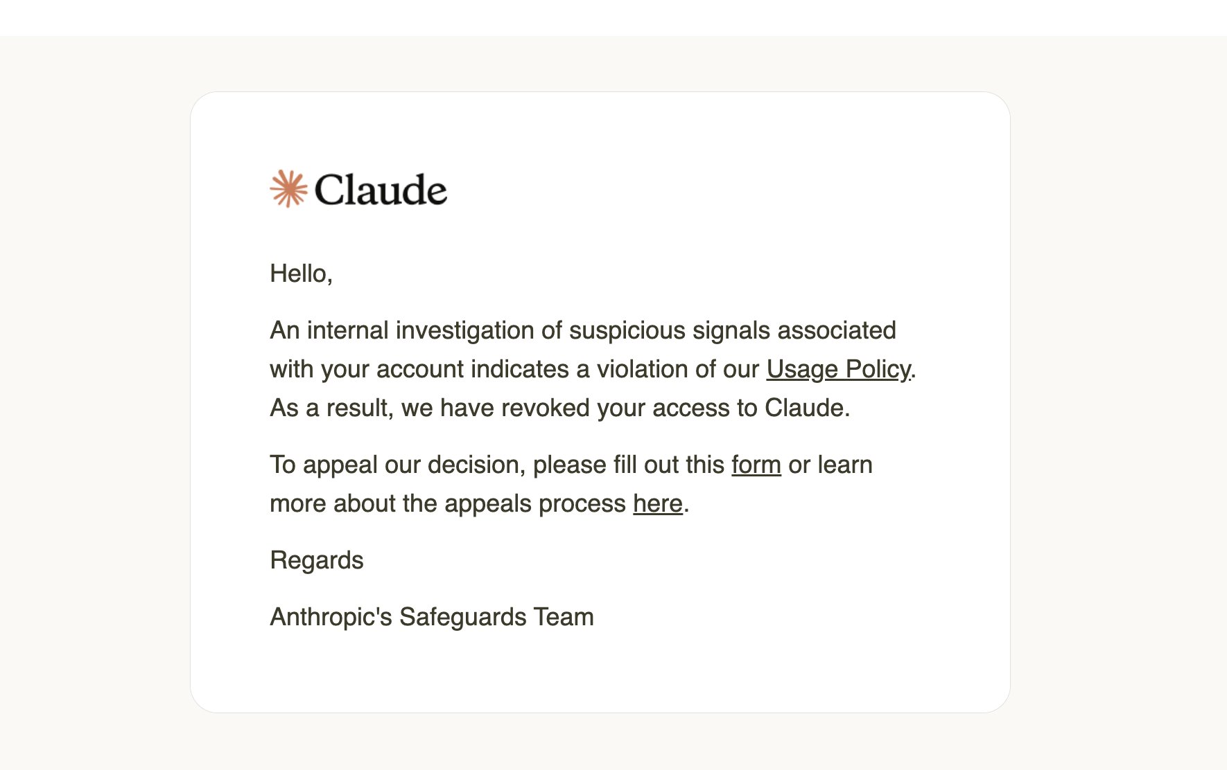 Claude Max ToS Warning